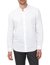 Jeff Banks White Long Sleeve Slub Grandad Shirt