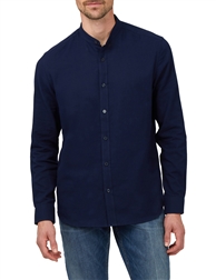 Jeff Banks Navy Long Sleeve Slub Grandad Shirt