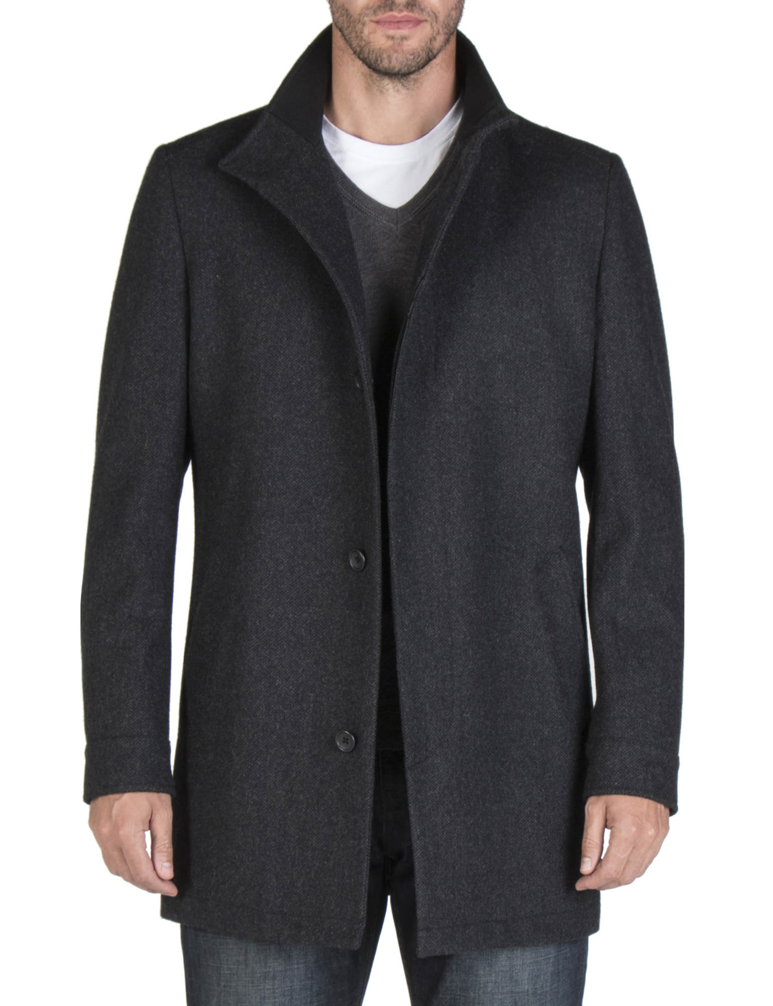 Jeff Banks JEFF BANKS CHARCOAL WOOL BLEND FUNNEL COAT- currently ...