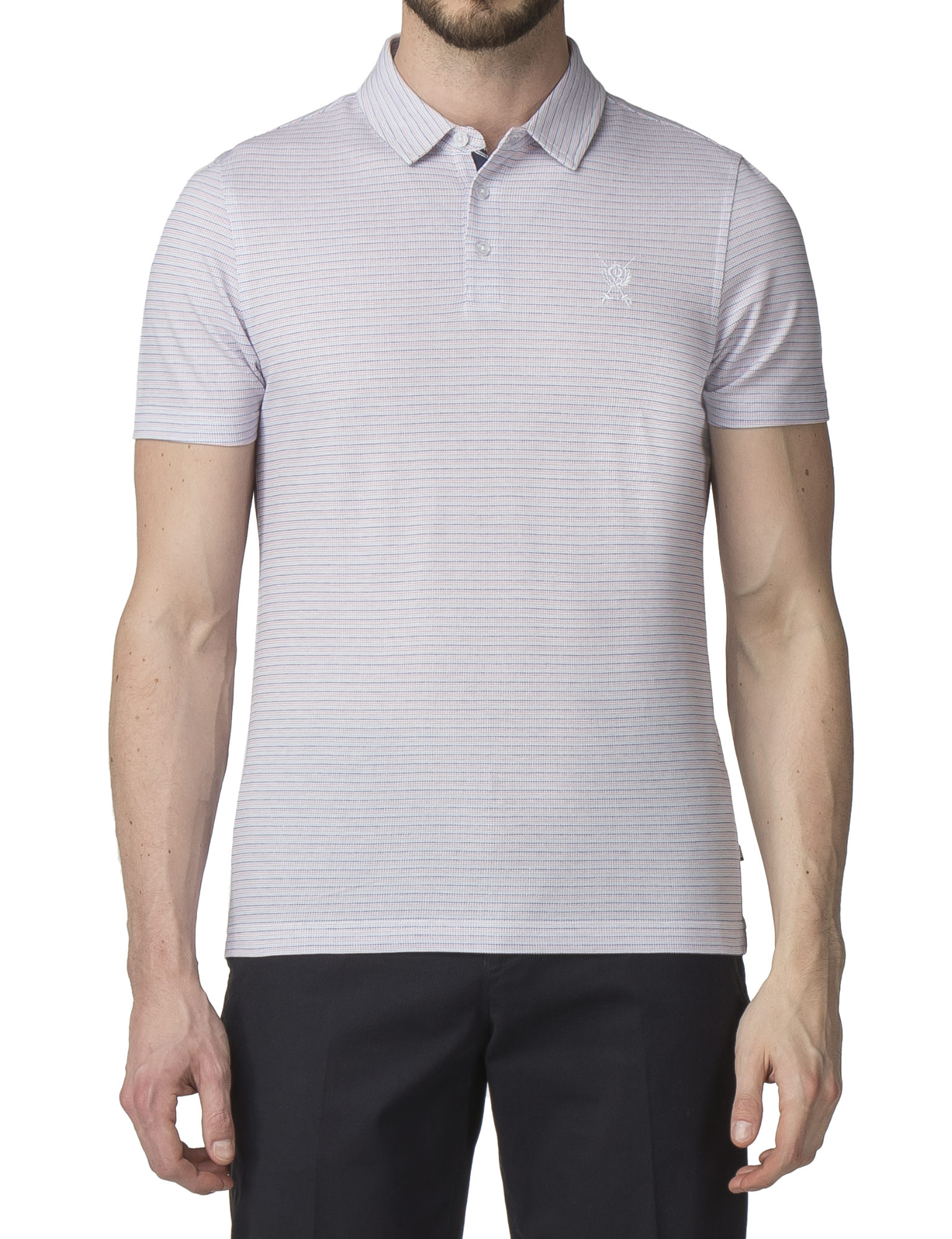 Men's White Stitch-Stripe Polo Shirt | Men's Polo | Jeff Banks