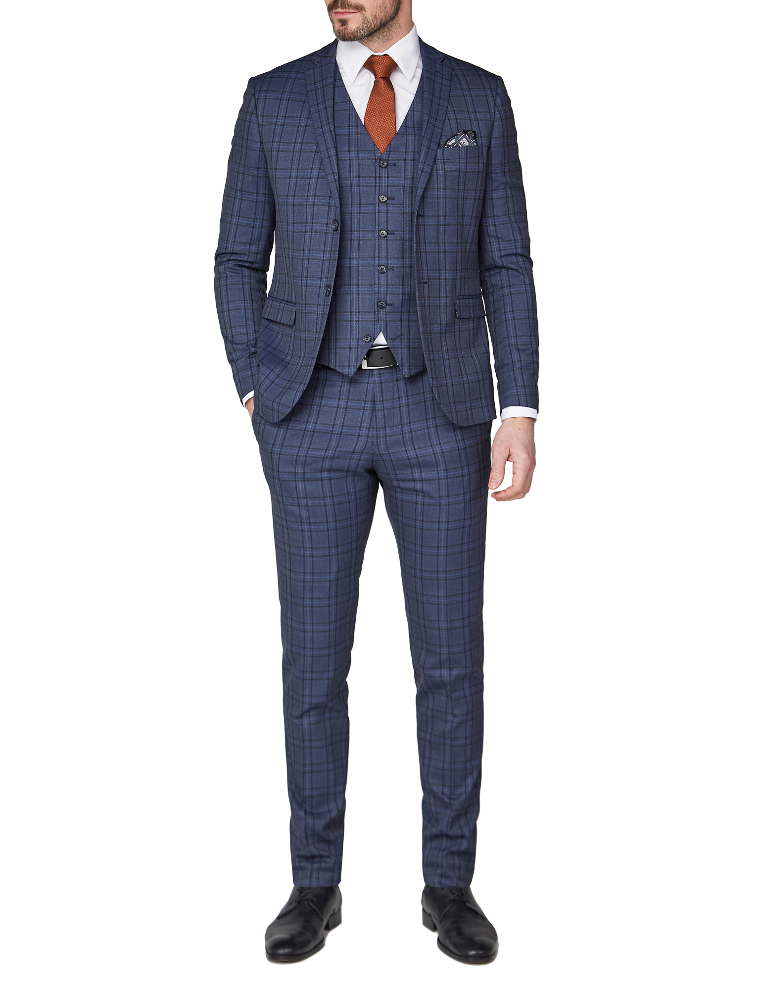 Blue Bold Check Super Slim Fit Brit Suit Jacket 36R Blue