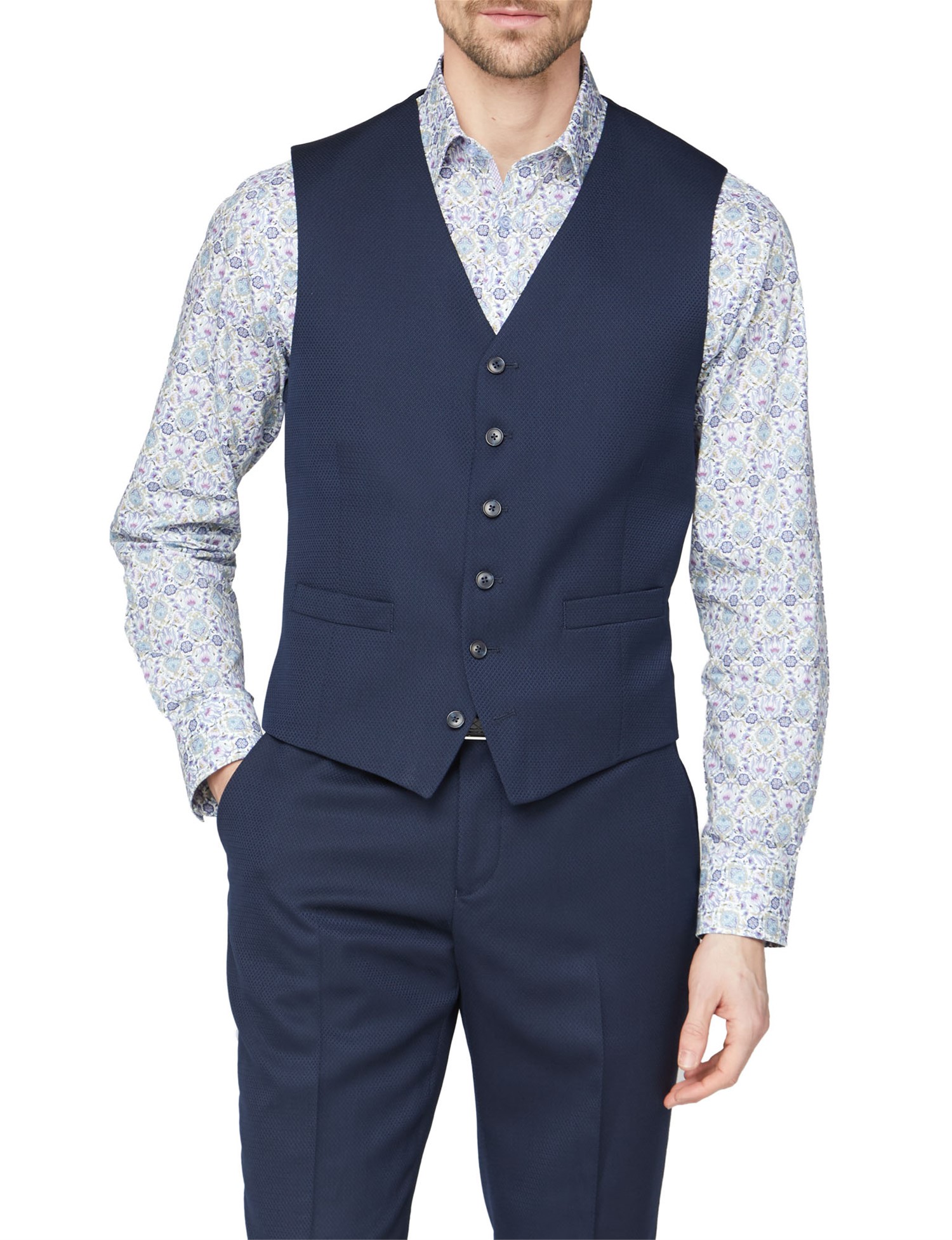 Navy Jacquard Pattern Regular Fit Suit | Jeff Banks Online