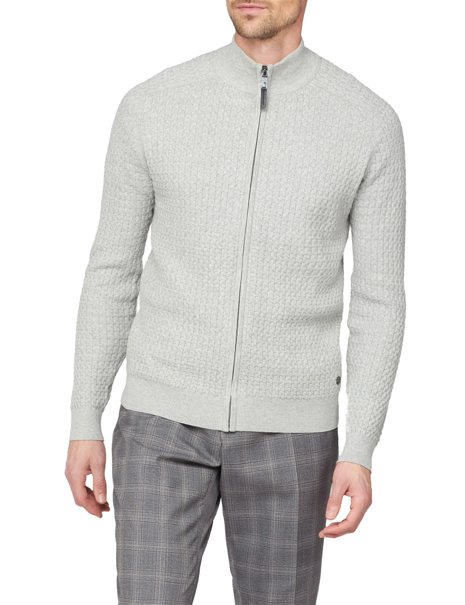 Jeff Banks Grey Cable Knit Zip Through- currently unavailable | Jeff Banks