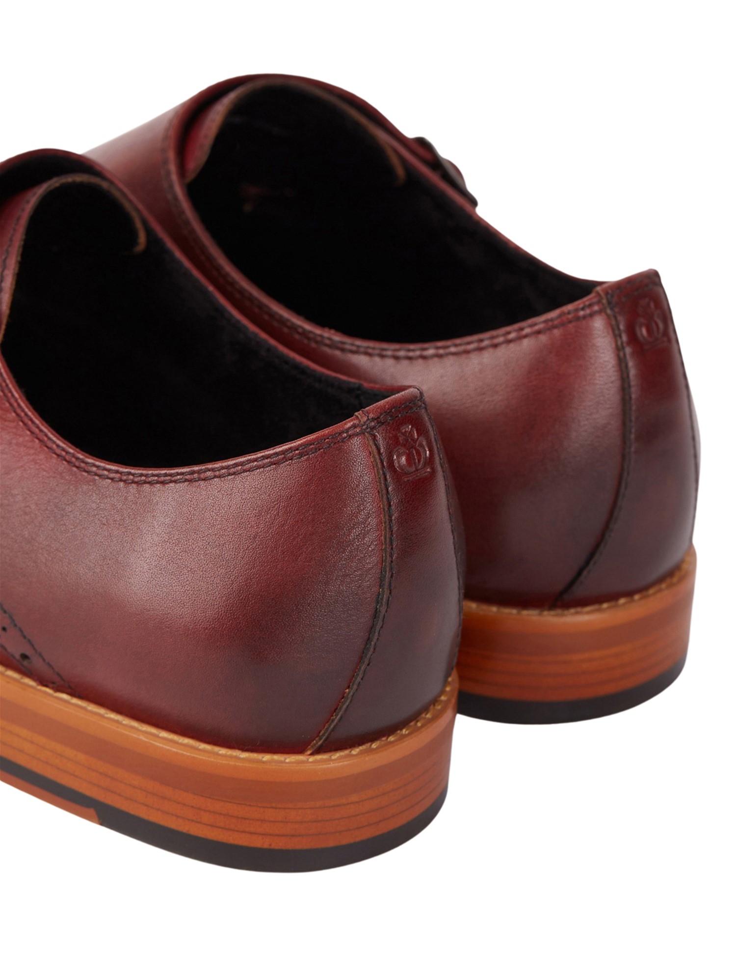 Brown Leather Monk Strap Brogue Shoes 