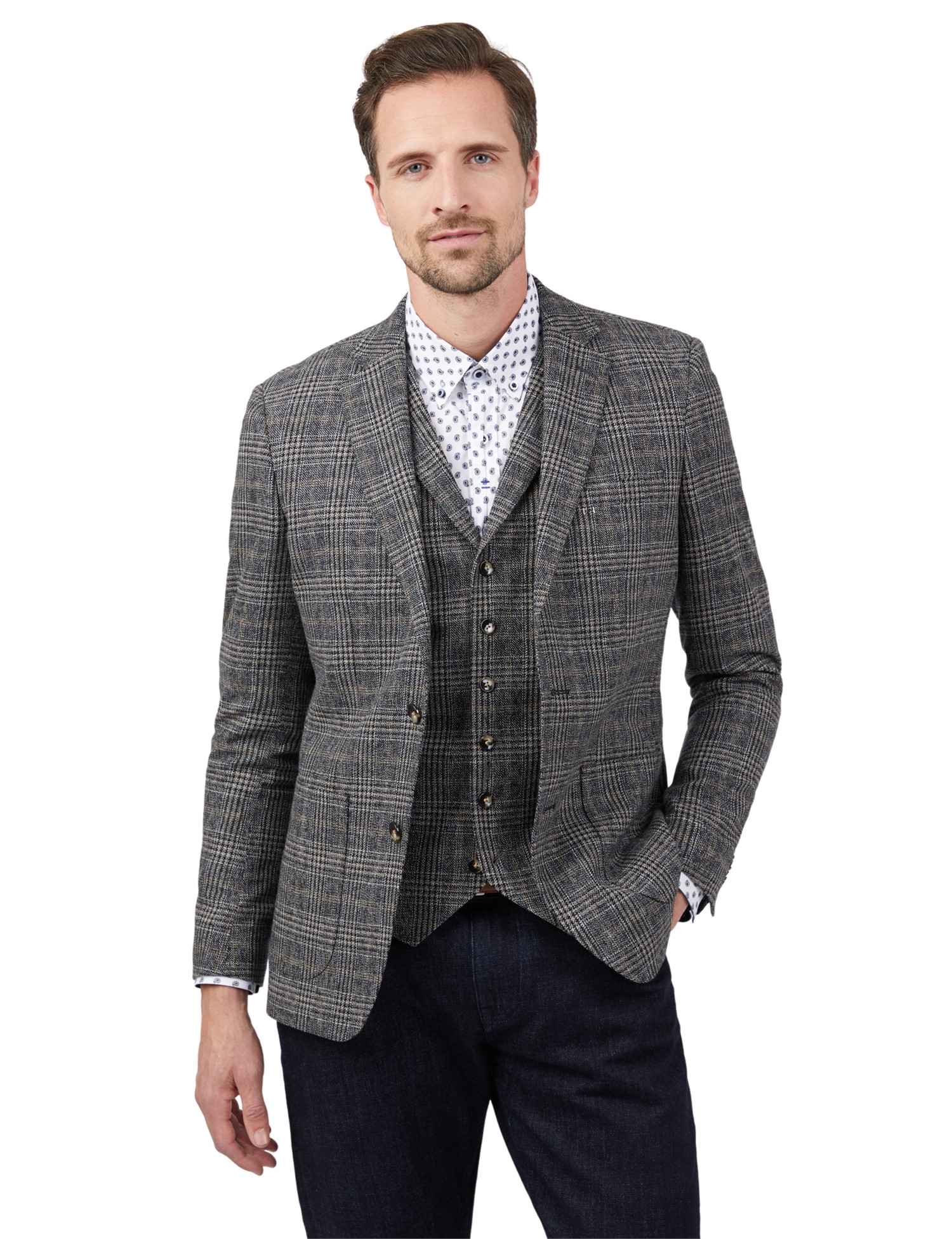 Jeff Banks Men's Grey \u0026 Beige Check Blazer 38R Grey
