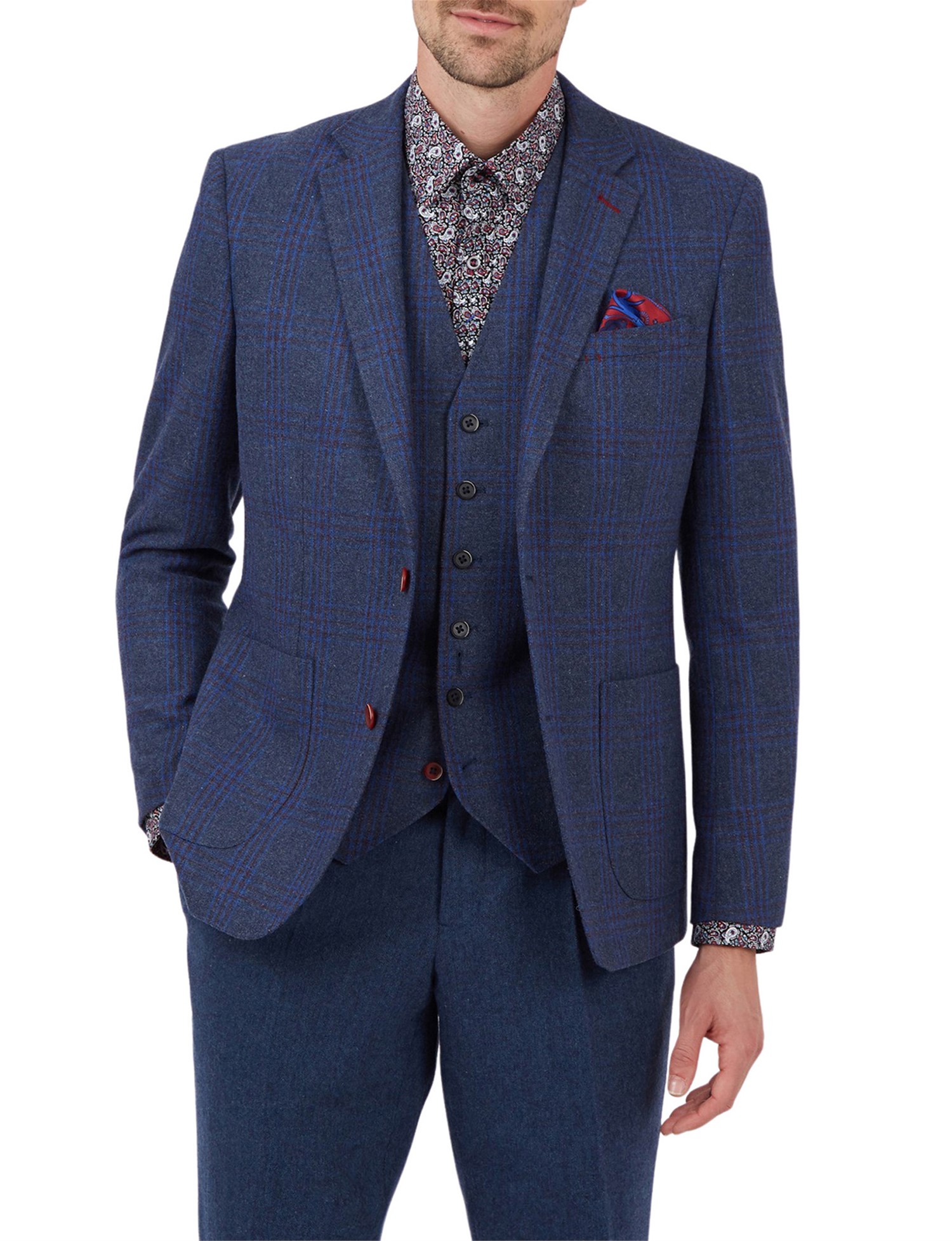 Mens blue check outlet waistcoat