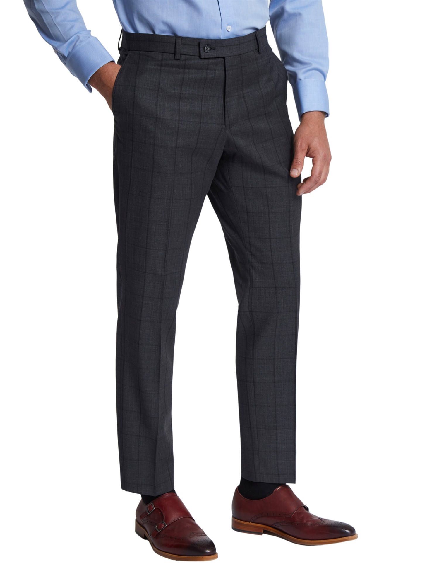 Jeff Banks Charcoal Check Travel Trouser 30R Charcoal