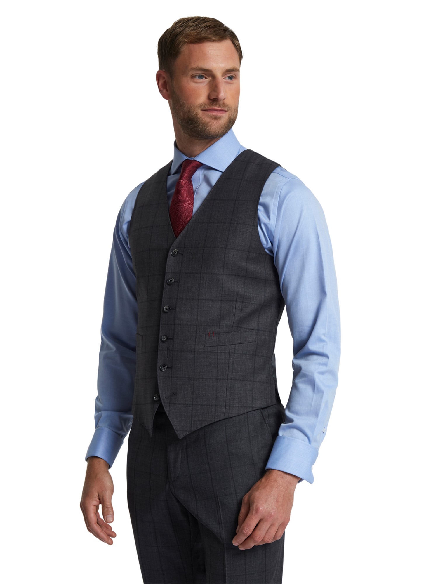 Jeff Banks Charcoal Check Travel Waistcoat 36R Charcoal