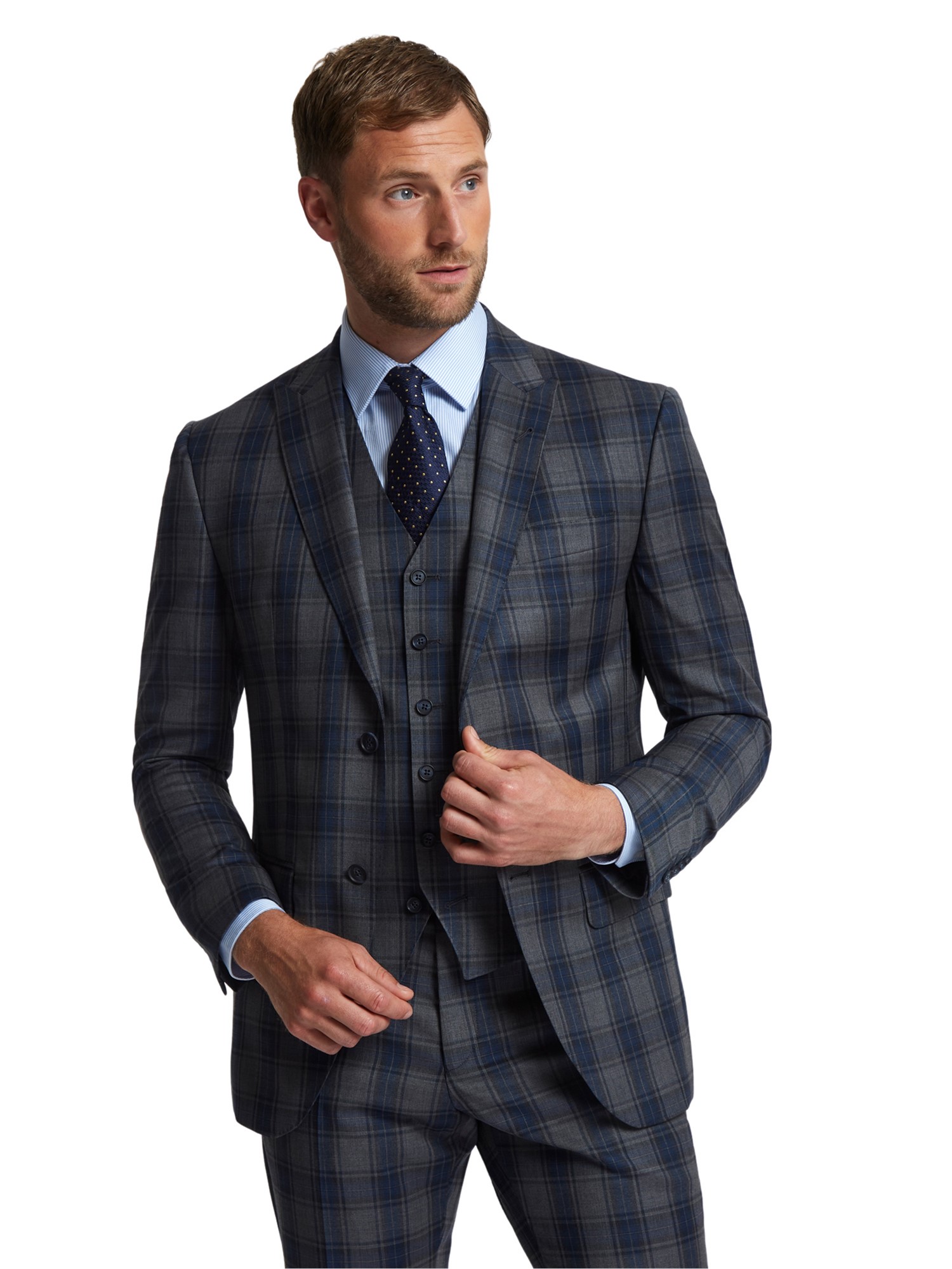 Jeff Banks Grey Blue Check Soho Jacket 38R Grey