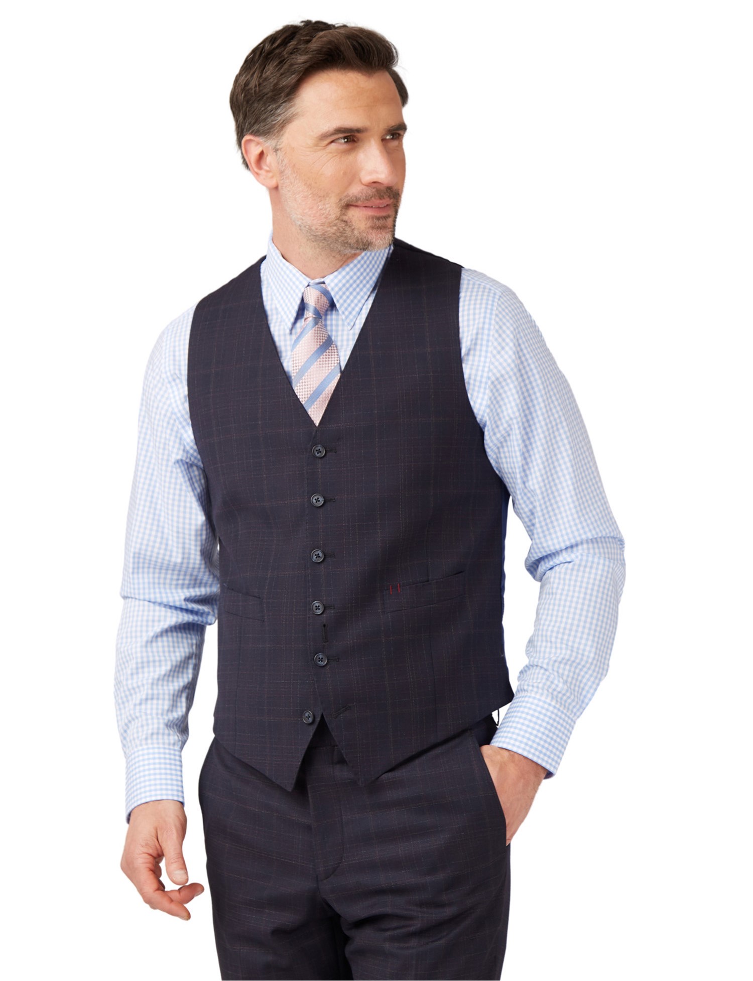 Stvdio by Jeff Banks Navy Check Performance Waistcoat 38R Navy