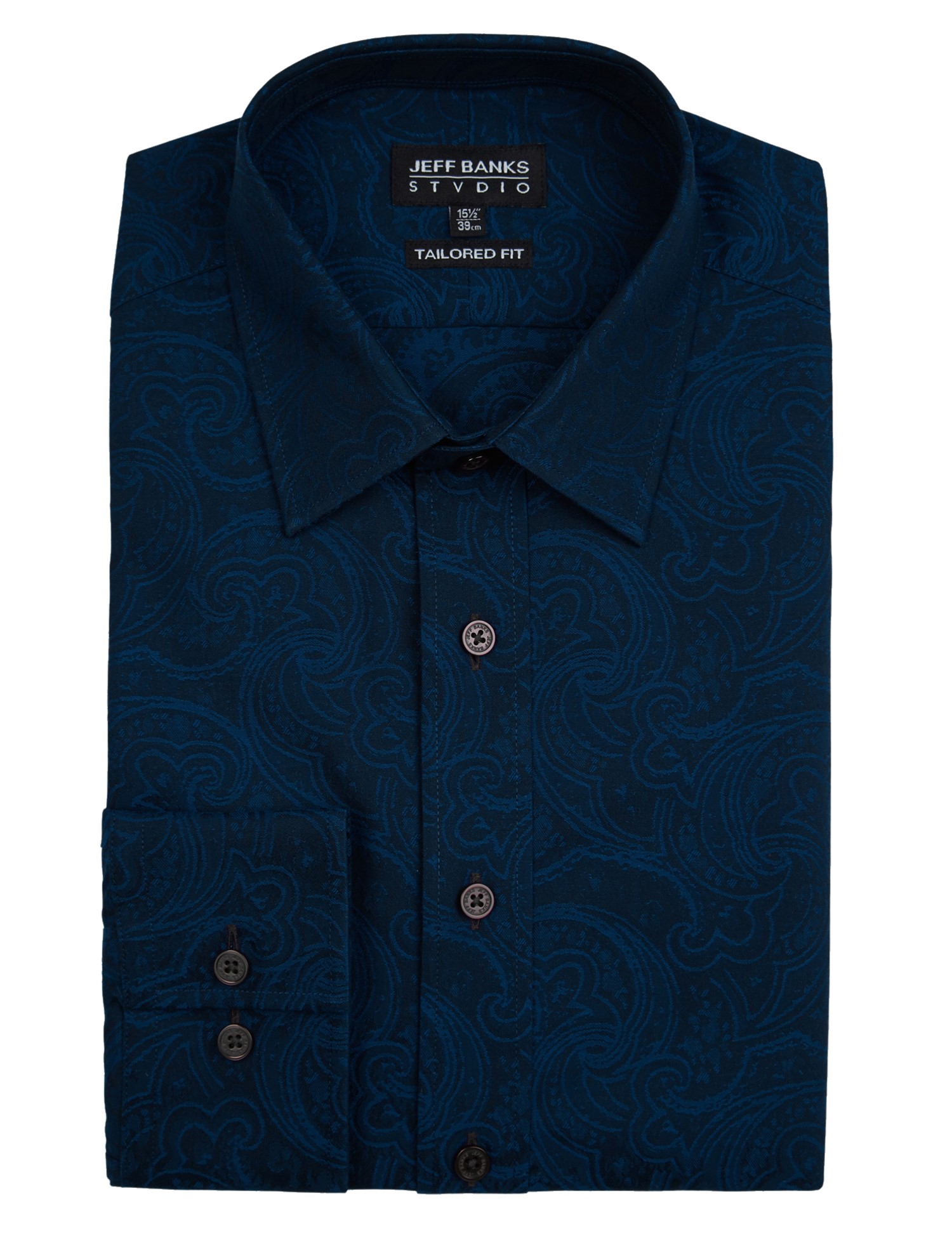 Stvdio by Jeff Banks Jeff Banks Navy Long Sleeve Paisley Jacquard Shirt