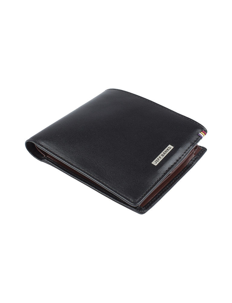 Jeff Banks Jeff Banks Black Leather Wallet with Brown Internal ...