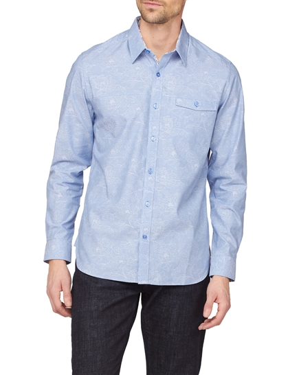 Light Blue Stripe Floral Jacquard Shirt